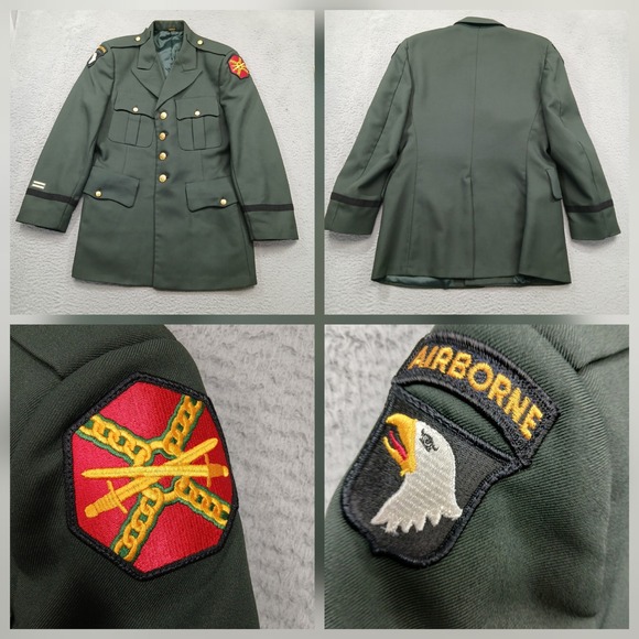 US Army Dress Green Service Coat Men's 41R Airborne Patch Davis Clothing